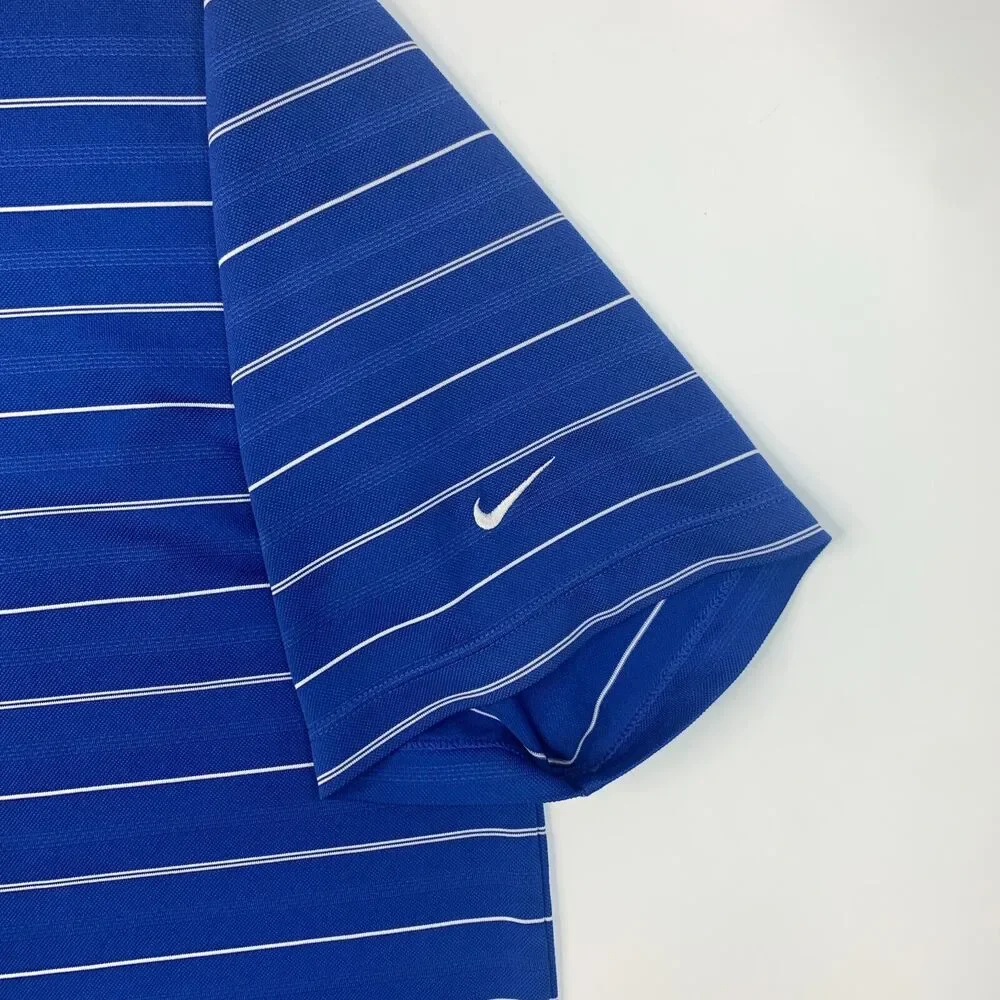 Nike Golf Shirt Mens XL Extra Large Harbor Blue Striped Dry Fit Golfing Polo